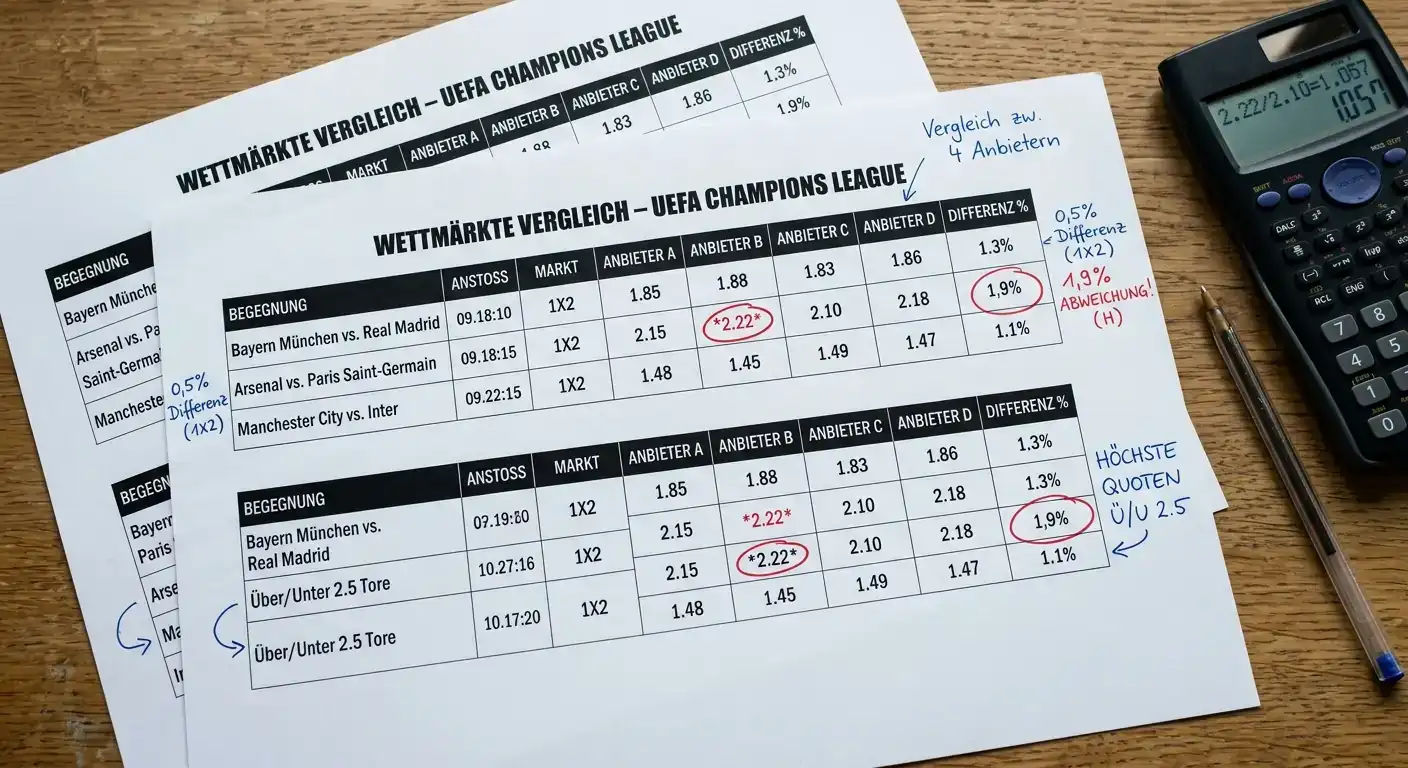 Quotenvergleich Champions League Schweiz – UCL-Wettquoten im Anbietervergleich für Schweizer Fussball-Tipper