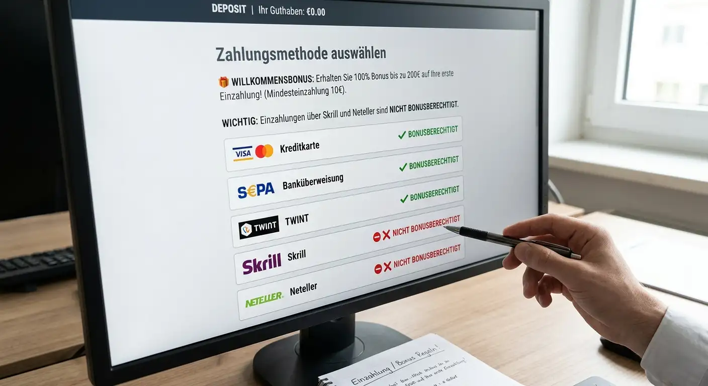 Skrill und Neteller beim Sportwetten Einzahlungsbonus ausgeschlossen – alternative Zahlungsmethoden