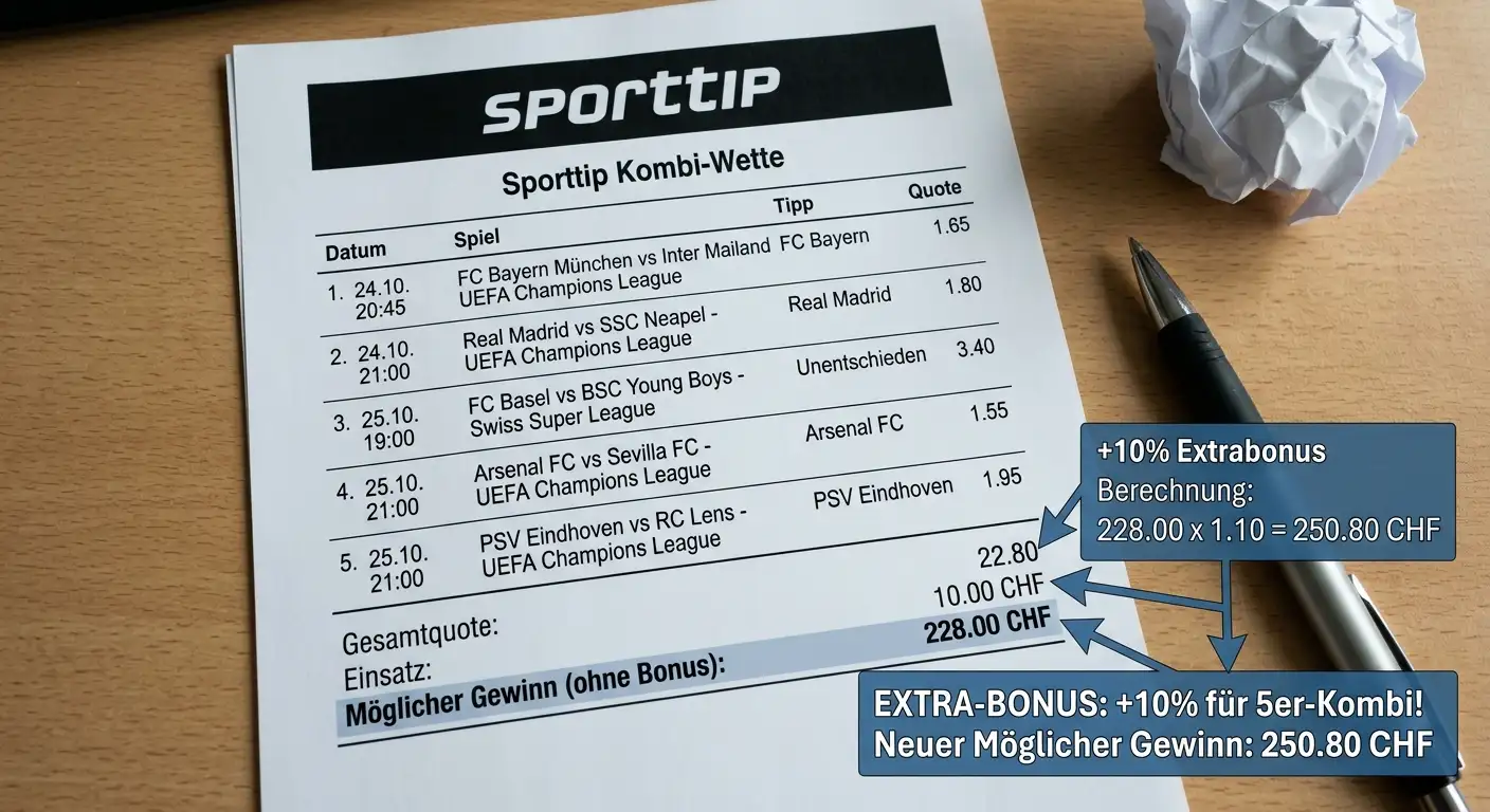 Erklärung Kombiwetten-Bonus Schweiz – Accumulator-Wettschein mit prozentualer Extrabonus-Auszahlung