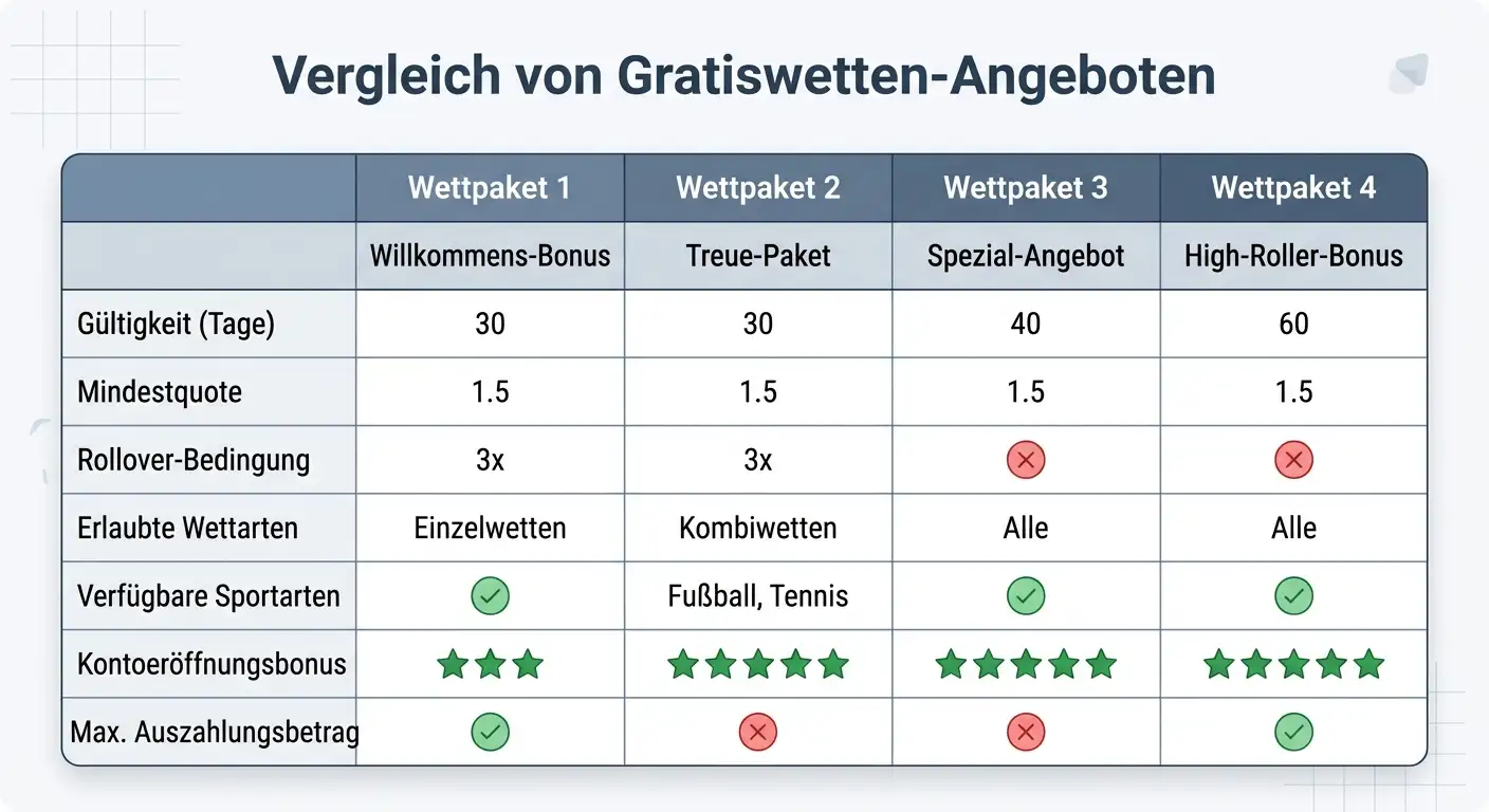 Anbietervergleich für Freiwetten-Pakete in der Schweiz – wertvollste gratiswetten schweiz für Fussball-Tipper