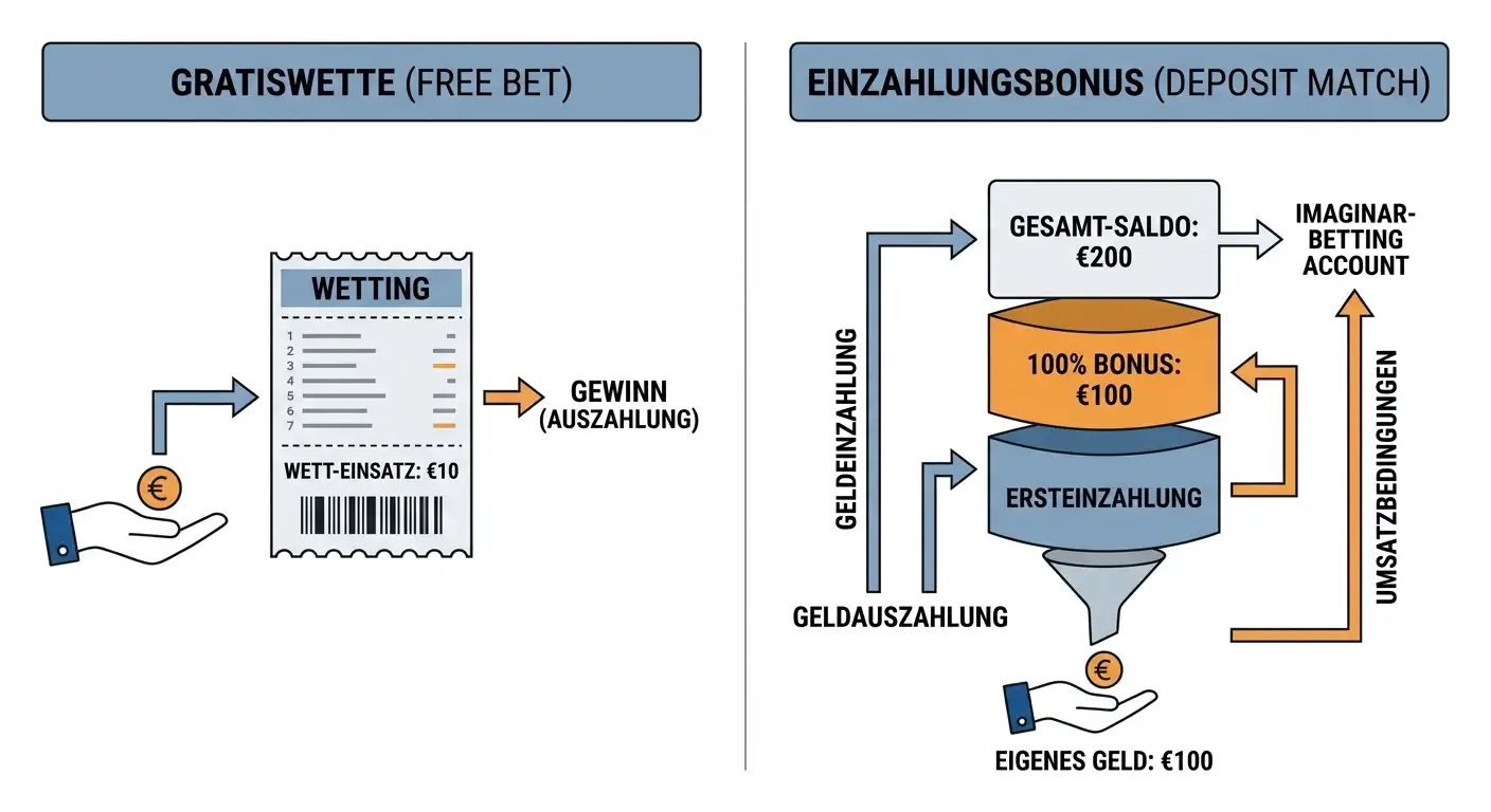 Gratiswette vs. Einzahlungsbonus in der Schweiz – Unterschied zwischen Freiwette und Deposit-Match-Bonus