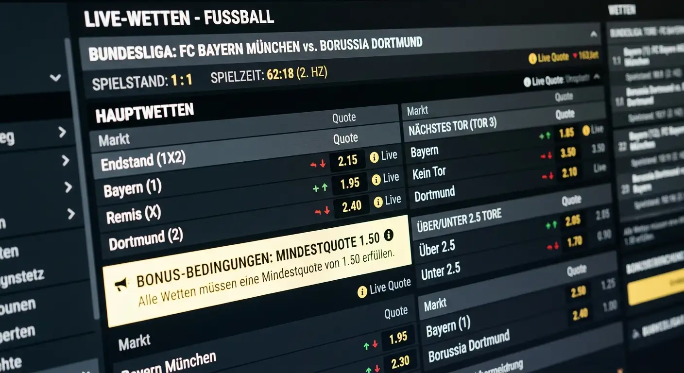 Mindestquote bei In-Play-Wetten für den Sportwetten Bonus Schweiz