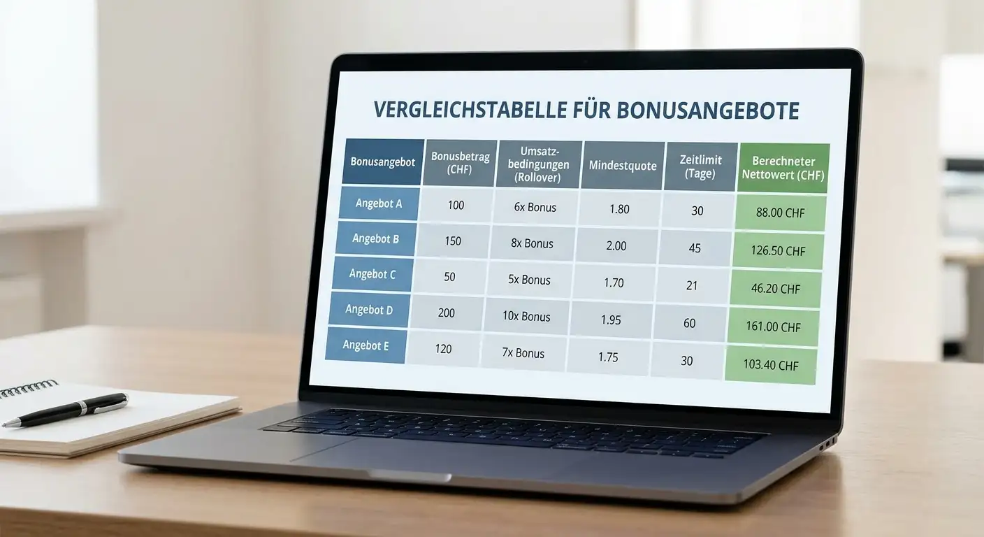 Neukunden Bonus Rollover-Vergleich Schweiz – 3x bis 12x Rollover und Nettowert im Überblick