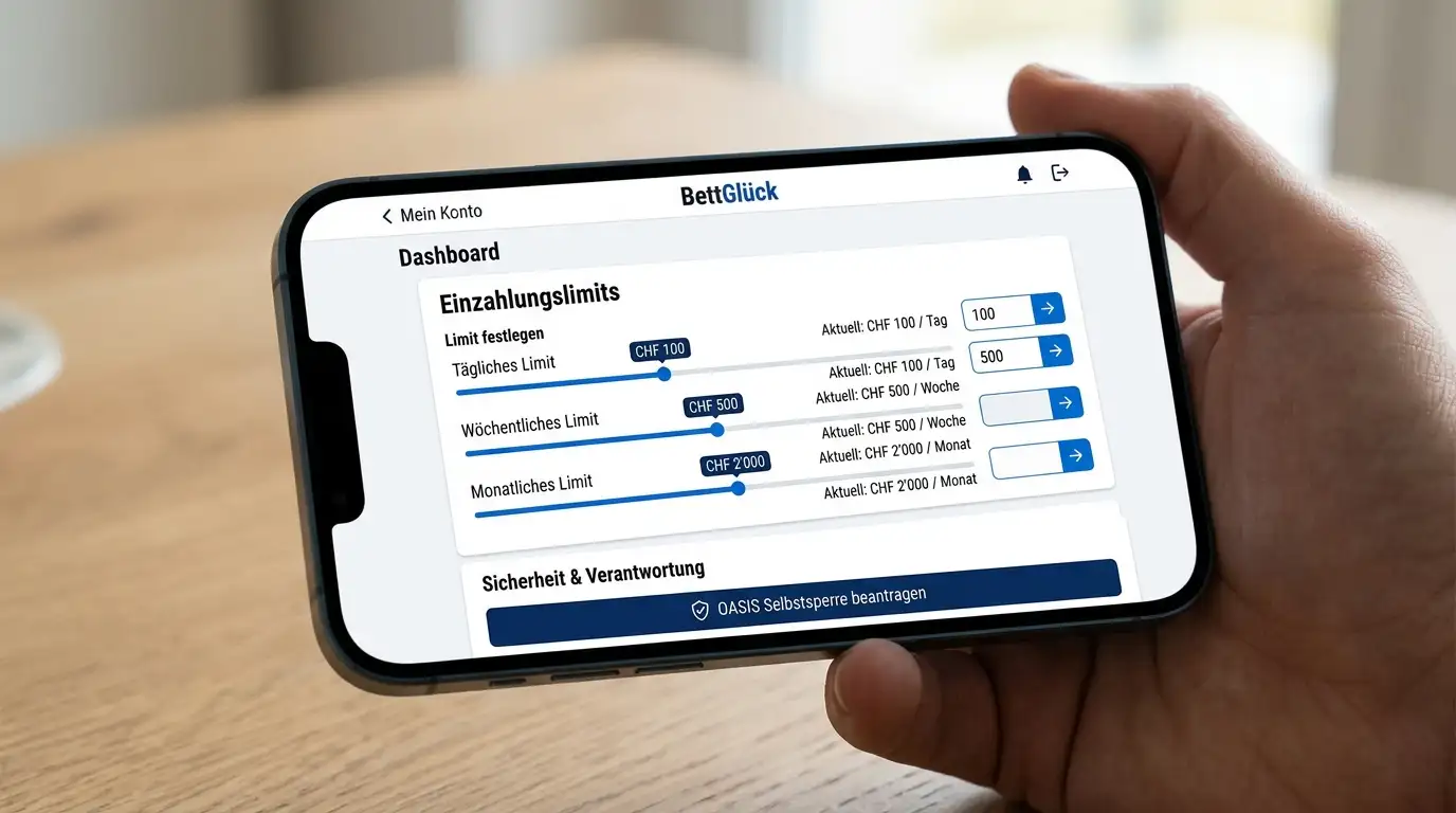 Einzahlungslimits setzen und Oasis-Selbstsperrung bei Schweizer Sportwetten-Anbietern Sporttip und Jouez Sport