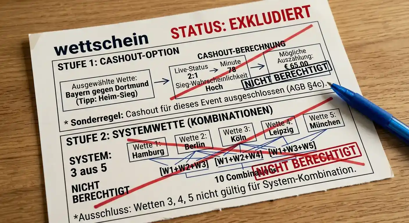 Cashout und Systemwette beim Sportwetten Bonus ausgeschlossen – zählen nicht für Bonusumsatz