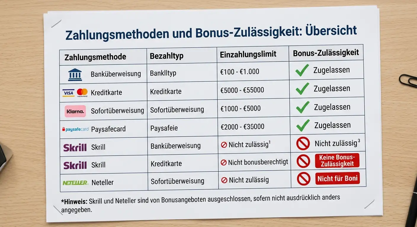 Falsche Zahlungsmethode beim Sportwetten Bonus – Skrill und Neteller schliessen Bonusberechtigung aus
