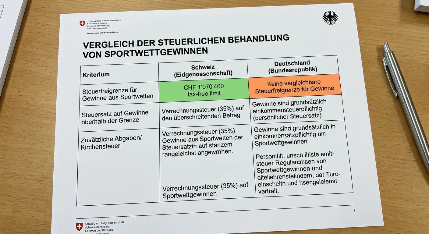 Steuervergleich Sportwetten Schweiz CHF 1070400 Freigrenze versus Deutschland Steuerregeln für Tipper