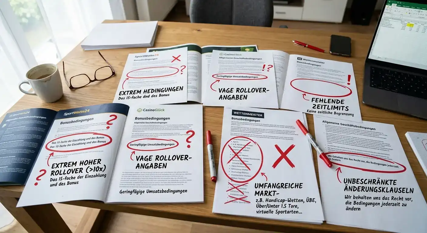 5 rote Flaggen in Sportwetten Bonusbedingungen – Warnsignale für Schweizer Tipper