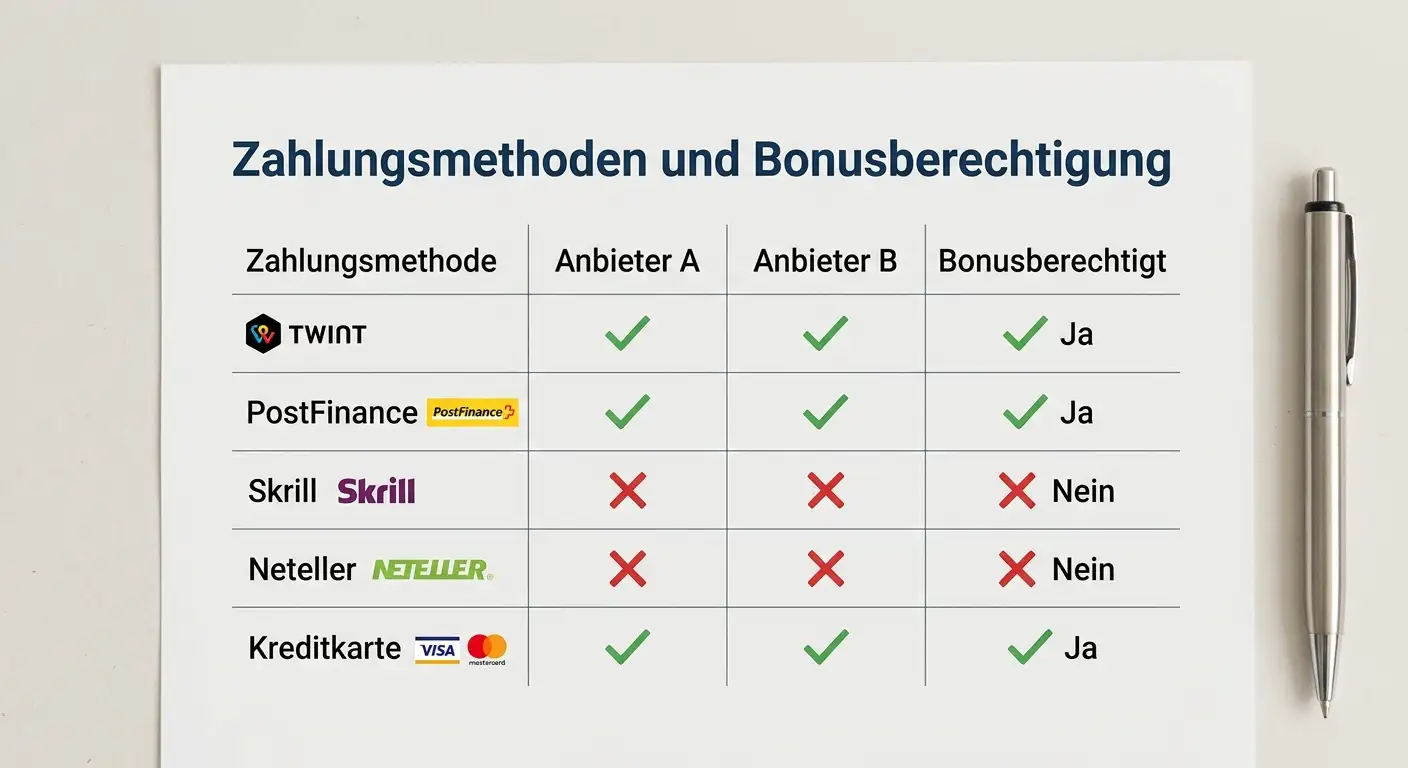 Zahlungsmethoden-Einschränkungen in Sportwetten Bonusbedingungen – TWINT und Skrill im Vergleich