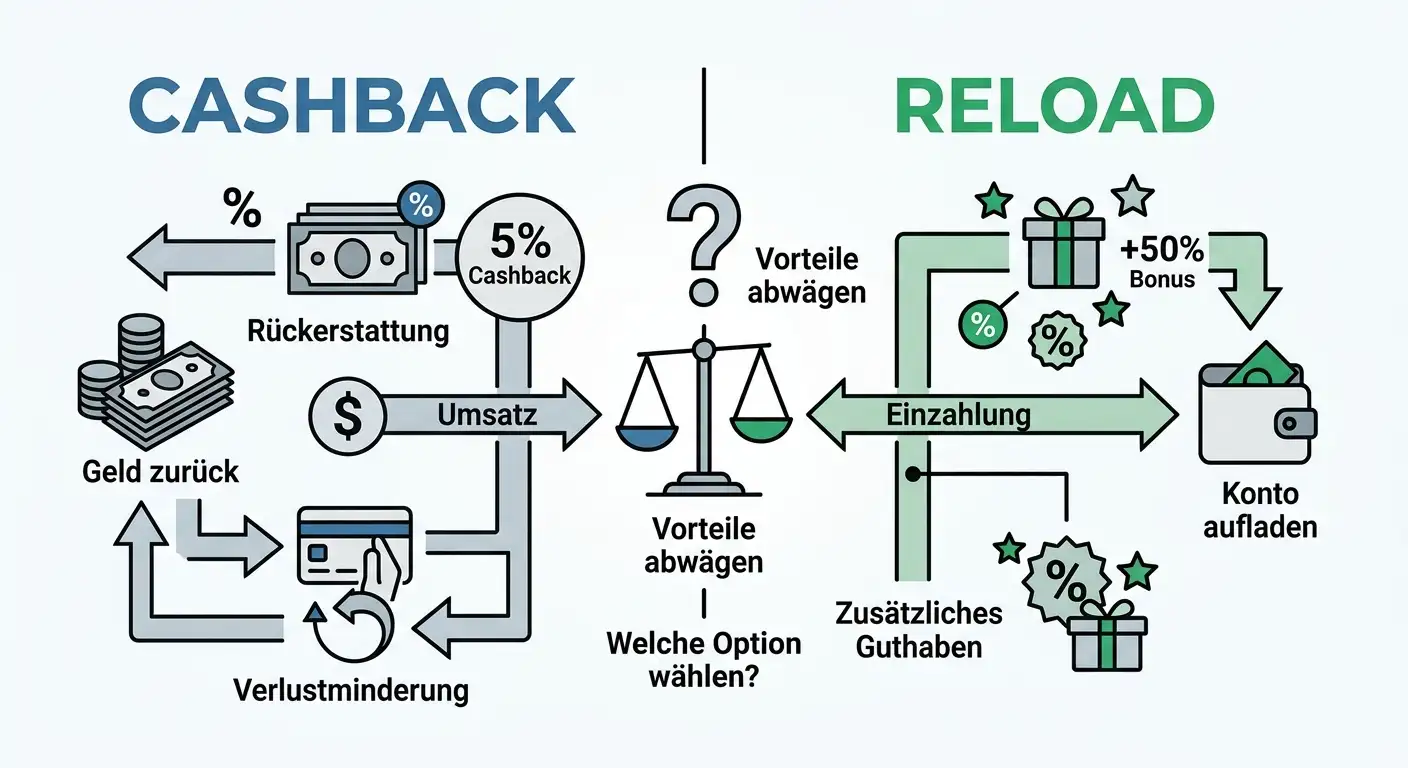 Cashback versus Reload-Bonus im direkten Vergleich für Schweizer Sportwetten-Tipper