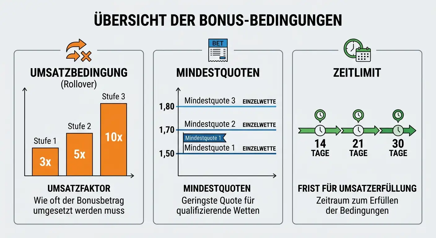 Rollover und Mindestquote beim Sportwetten-Willkommensbonus – wie Umsatzbedingungen den Bonus-Wert bestimmen