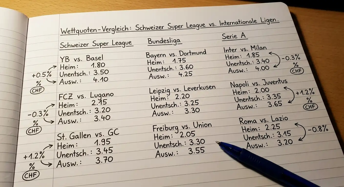 Super League Quoten Vergleich Schweiz – Wettquoten der lokalen Liga vs. europäische Top-Ligen im Vergleich