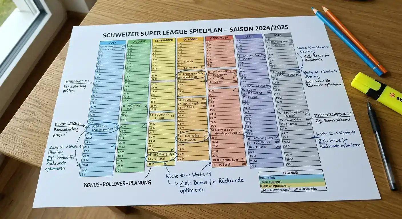 Super League Spielplan Strategie Schweiz – Terminplanung für Bonusumsatz mit lokalen Fussball-Spielen